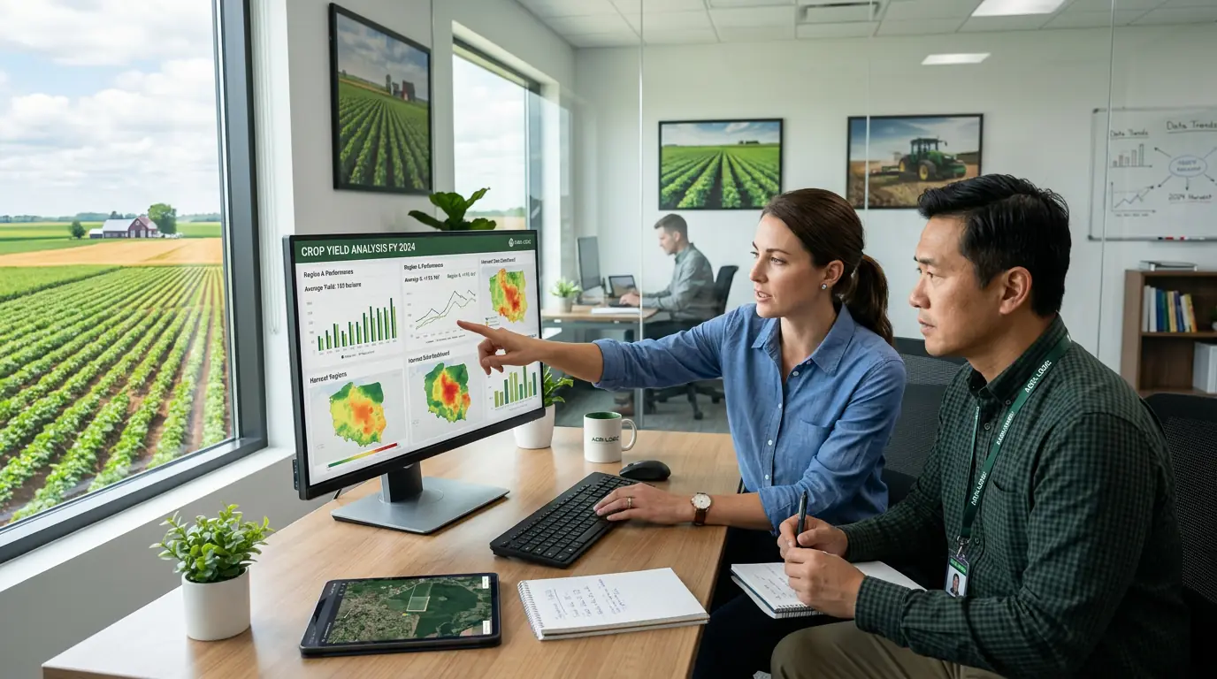 Tractor moving through orchard rows
