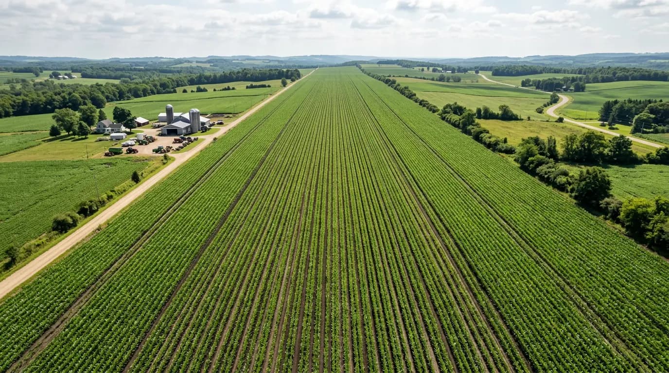 Farm rows and harvest operations
